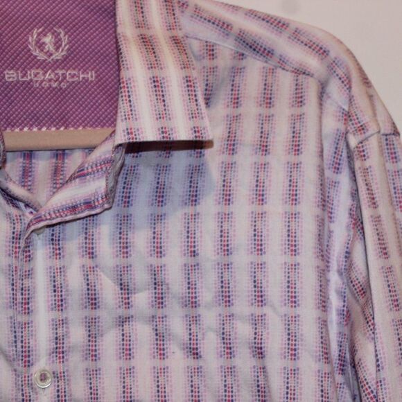 Bugatchi Pink & White Shaped Fit Button Down Collared Dress Shirts Men Size M - Picture 4 of 12